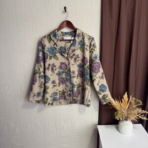 Alfred Dunner Petite Blazer Size 10P Beige Floral Print Button Up Lightweight